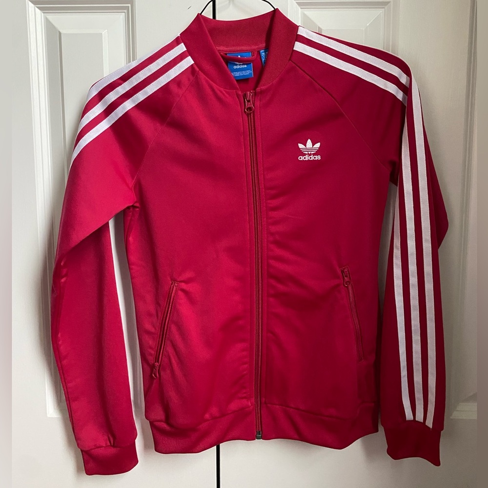Adidas Girls Bomber Jacket- color reddish pink, size Medium (11-12)